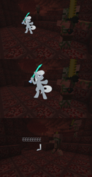 Size: 1200x2304 | Tagged: safe, artist:fantasyglow, artist:posexe, silver spoon, earth pony, pony, undead, zombie, crossover, dexterous hooves, diamond sword, female, filly, foal, hoof hold, lonely spoon, minecraft, nether (minecraft), pigman, sword, tumblr, weapon, zombie pigman