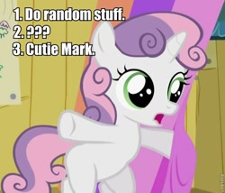 Size: 600x514 | Tagged: safe, derpibooru import, edit, edited screencap, screencap, sweetie belle, unicorn, female, filly, image macro, solo, text