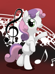 Size: 1050x1400 | Tagged: safe, artist:hoyeechun, sweetie belle, pony, bipedal, singing