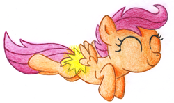 Size: 1979x1173 | Tagged: safe, artist:legeden, scootaloo, pegasus, female, filly, orange coat, purple mane, solo