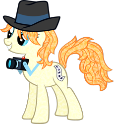 Size: 2303x2503 | Tagged: safe, alternate version, artist:kishmond, press pass, press release (character), crystal pony, earth pony, pony, camera, camera shot, crystallized, hat, simple background, solo, transparent background