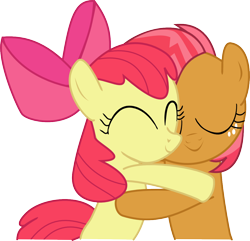 Size: 1100x1062 | Tagged: safe, artist:nero-narmeril, apple bloom, babs seed, apple family reunion, adorababs, adorabloom, cute, eyes closed, freckles, hug, simple background, smiling, transparent background, vector