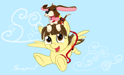 Size: 2112x1280 | Tagged: safe, artist:snapai, wild fire, dog, flying, sibsy