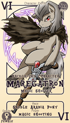 Size: 800x1399 | Tagged: safe, artist:vavacung, oc, oc only, oc:maregatron, earth pony, pony, saddle arabian, comic:crazy future, female, mare, megatron, pactio card, ponified, rule 63, solo, species swap, transformers