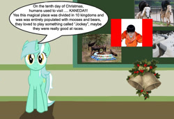 Size: 887x605 | Tagged: safe, lyra heartstrings, bear, horse, human, moose, pony, unicorn, akira, bell, canada, chalkboard, christmas, female, human studies101 with lyra, irl, irl horse, kaneda shotaro, looking at you, mare, meme, photo, pun, riding, smiling, snow