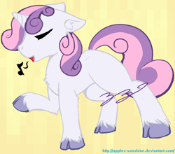 Size: 900x791 | Tagged: safe, artist:apples-sunshine, sweetie belle, hooves, singing, unshorn fetlocks