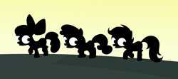 Size: 864x385 | Tagged: safe, artist:t-dijk, apple bloom, scootaloo, sweetie belle, one bad apple, silhouette