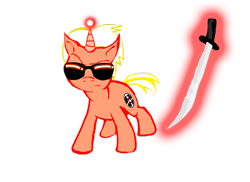 Size: 900x655 | Tagged: safe, derpibooru import, dave strider, homestuck, ponified, sword