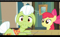 Size: 1680x1050 | Tagged: safe, screencap, apple bloom, granny smith, apple family reunion, internet, youtube caption