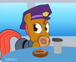 Size: 1000x817 | Tagged: safe, artist:empyu, oc, oc only, donut, police, solo