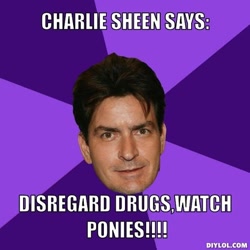 Size: 510x510 | Tagged: safe, derpibooru import, human, advice meme, charlie sheen, exploitable meme, image macro, irl, irl human, meme, photo, solo