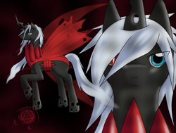 Size: 1024x774 | Tagged: safe, artist:erinkarsath, derpibooru import, changelingified, darkrai, pokémon, ponified