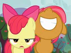 Size: 440x328 | Tagged: safe, edit, edited screencap, screencap, apple bloom, babs seed, apple family reunion, inverted mouth