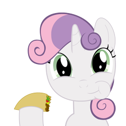 Size: 1024x1024 | Tagged: safe, artist:bleutaco, sweetie belle, chewing, eating, ponies eating meat, puffy cheeks, taco, taco belle