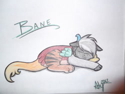 Size: 900x675 | Tagged: safe, artist:lemonpieturtleface, derpibooru import, draconequus, sleeping, solo, traditional art