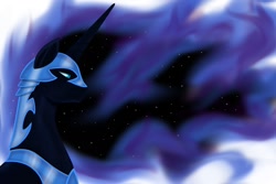 Size: 1500x1000 | Tagged: safe, artist:rex42, nightmare moon, alicorn, pony, black coat, female, horn, mare, solo, wings