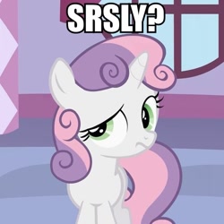 Size: 599x600 | Tagged: safe, sweetie belle, pony, unicorn, female, filly, image macro, reaction image, solo