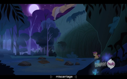 Size: 1024x640 | Tagged: safe, screencap, scootaloo, sleepless in ponyville, hub logo, youtube caption