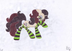 Size: 900x636 | Tagged: safe, artist:bianka7778, derpibooru import, oc, oc only, pony, unicorn, clothes, socks, solo, striped socks, traditional art