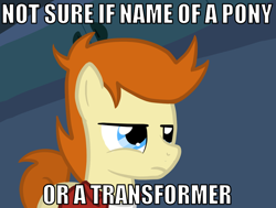 Size: 780x589 | Tagged: safe, artist:otterlore, clash of hasbro's titans, futurama, image macro, name, philip j. fry, ponified, transformers