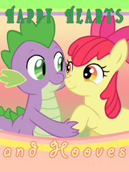 Size: 768x1024 | Tagged: safe, artist:ludiculouspegasus, apple bloom, spike, dragon, female, hearts and hooves day, male, shipping, spikebloom, straight, valentine