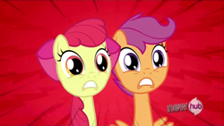 Size: 1280x720 | Tagged: safe, screencap, apple bloom, scootaloo, earth pony, pony, one bad apple, female, filly