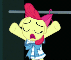 Size: 500x419 | Tagged: safe, screencap, apple bloom, one bad apple, animated, clothes, clothes hanger, school uniform, schoolgirl
