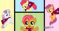 Size: 571x306 | Tagged: safe, screencap, apple bloom, babs seed, scootaloo, sweetie belle, one bad apple, cutie mark crusaders, heartwarming