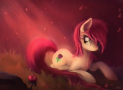 Size: 1500x1100 | Tagged: safe, artist:ajvl, derpibooru import, roseluck, earth pony, pony, beautiful, color porn, female, flower, lying down, mare, rose, solo