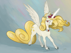 Size: 1280x960 | Tagged: safe, artist:spectralunicorn, oc, oc only, oc:yellowstar, alicorn, pony, fanfic:the star in yellow, alicorn oc, meme, race swap, solo, wingding eyes