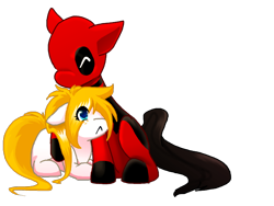 Size: 800x600 | Tagged: safe, artist:thamutt, oc, oc:frolic, deadpool, deadpool is best pony, freckles, hug, ponified