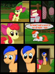 Size: 760x1020 | Tagged: safe, artist:template93, derpibooru import, apple bloom, oc, oc:roneo, oc:starlet, comic, story of the blanks, sunny town