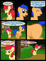 Size: 760x1020 | Tagged: safe, artist:template93, derpibooru import, apple bloom, oc, oc:roneo, comic, story of the blanks, sunny town