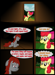 Size: 760x1020 | Tagged: safe, artist:template93, derpibooru import, apple bloom, oc, oc:mitta, comic, story of the blanks