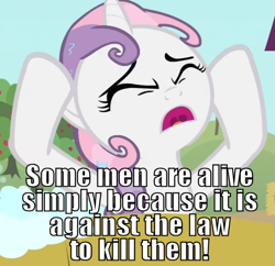 Size: 548x530 | Tagged: safe, edit, edited screencap, screencap, sweetie belle, one bad apple, caption, image macro, meme, philosobelle