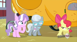 Size: 854x474 | Tagged: safe, screencap, apple bloom, diamond tiara, silver spoon, one bad apple, derp, glasses