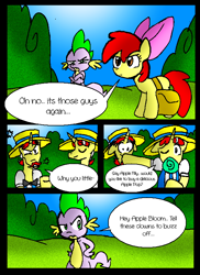 Size: 576x793 | Tagged: safe, artist:neoncabaret, apple bloom, flam, flim, spike, dragon, apple bloom's tree, comic, lollipop