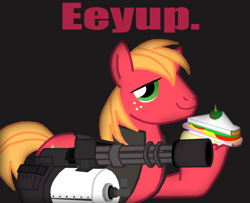 Size: 666x540 | Tagged: safe, artist:death-driver-5000, big macintosh, earth pony, pony, crossover, heavy, male, sandwich, stallion, team fortress 2