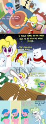 Size: 800x2146 | Tagged: safe, artist:willdrawforfood1, firefly, surprise, bear, pegasus, pony, g1, ask surprise, christmas, clothes, coca-cola, cold, computer, computer mouse, female, frozen, g1 to g4, generation leap, hat, holiday, ice, keyboard, mare, polar bear, santa hat, scarf, snow, toothbrush, winter