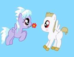 Size: 820x628 | Tagged: safe, artist:graciegirl328, bulk biceps, cloudchaser, cloudrage, colt, filly, flower, roid rage, younger