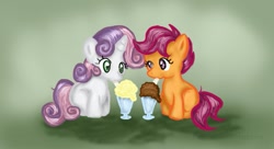 Size: 695x378 | Tagged: dead source, safe, artist:chiuuchiuu, scootaloo, sweetie belle, pony, female, filly, milkshake