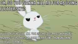 Size: 640x360 | Tagged: safe, derpibooru import, angel bunny, come at me bro, fluttermom, image macro