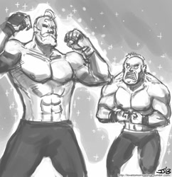 Size: 833x862 | Tagged: safe, artist:johnjoseco, bulk biceps, human, alex louis armstrong, crossover, flexing, fullmetal alchemist, grayscale, humanized, monochrome