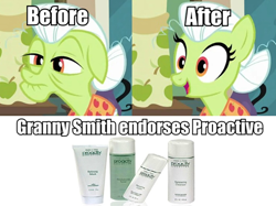 Size: 500x373 | Tagged: safe, granny smith, earth pony, pony, did not do the research, female, mare, proactive, product placement, solo