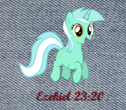 Size: 600x525 | Tagged: safe, lyra heartstrings, pony, unicorn, bible, embroidery, female, green coat, horn, mare, two toned mane