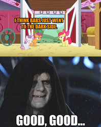 Size: 494x625 | Tagged: safe, apple bloom, scootaloo, sweetie belle, one bad apple, comic, crossover, cutie mark crusaders, dark side, darth sidious, emperor palpatine, star wars