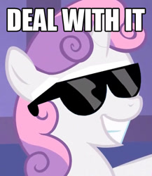 Size: 394x453 | Tagged: safe, sweetie belle, pony, unicorn, deal with it, female, filly, sunglasses, swag, white coat