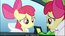 Size: 1920x1080 | Tagged: safe, screencap, apple bloom, earth pony, pony, one bad apple, female, filly, youtube caption