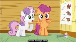 Size: 1920x1080 | Tagged: safe, edited screencap, screencap, scootaloo, sweetie belle, one bad apple, caption, youtube caption