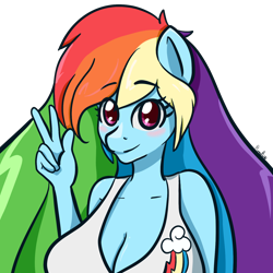 Size: 1600x1600 | Tagged: safe, artist:koharuveddette, derpibooru import, rainbow dash, anthro, big breasts, breasts, commission, female, never doubt blaa6 involvement, rainboob dash, solo